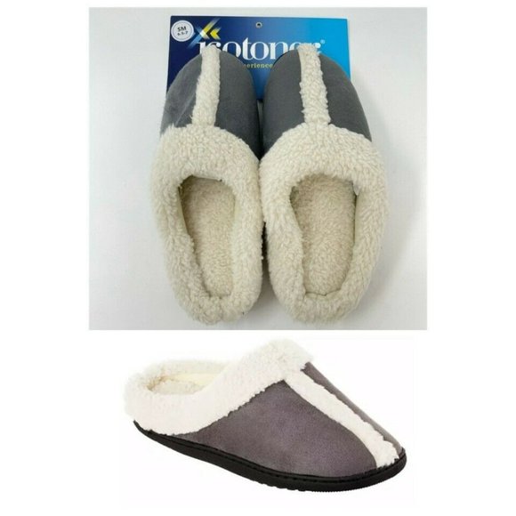 Isotoner Microsuede Heidi Hoodback Comfort Slippers Ash Gray Size S 6.5 to 7 NWT